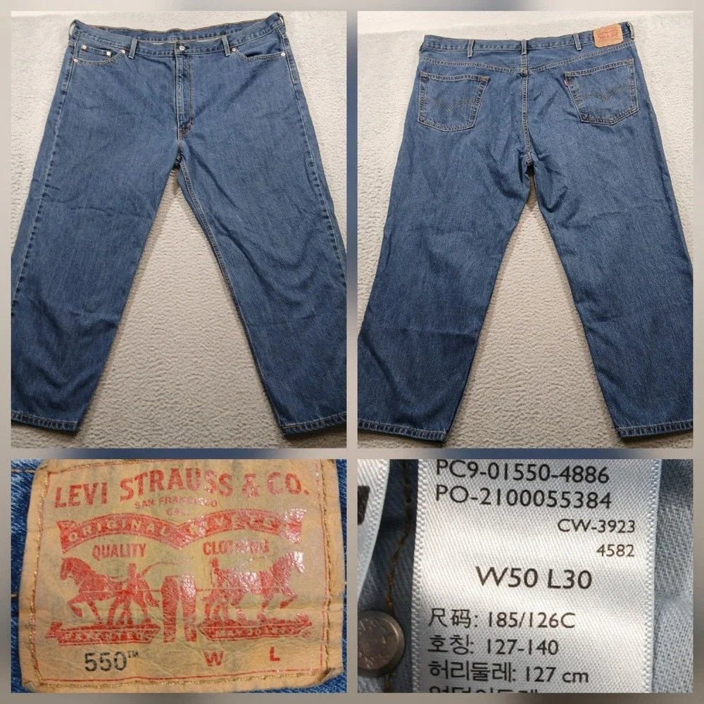 Levi's 550 Relaxed Fit Tapered Leg‎ Jeans Mens 50x30 Medium Wash Blue Denim EUC